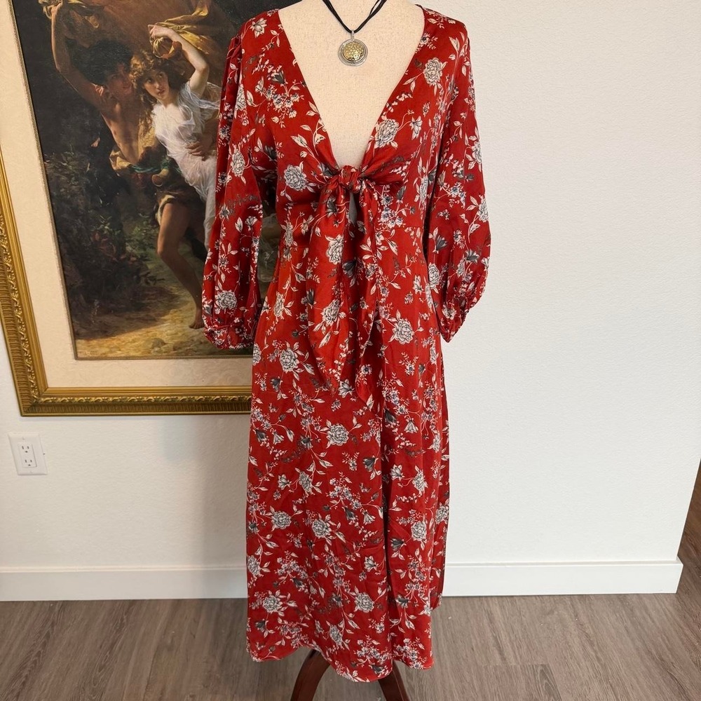 Boho Floral Deep V Floral Midi Dress